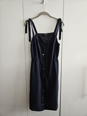 AYR Size S Tie-Shoulder Button-Front Navy Dress
